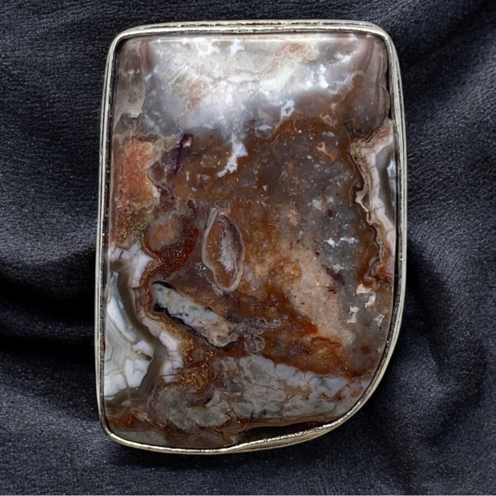 New Handcrafted Agate Stone Silver Overlay Ring Size 6.5
